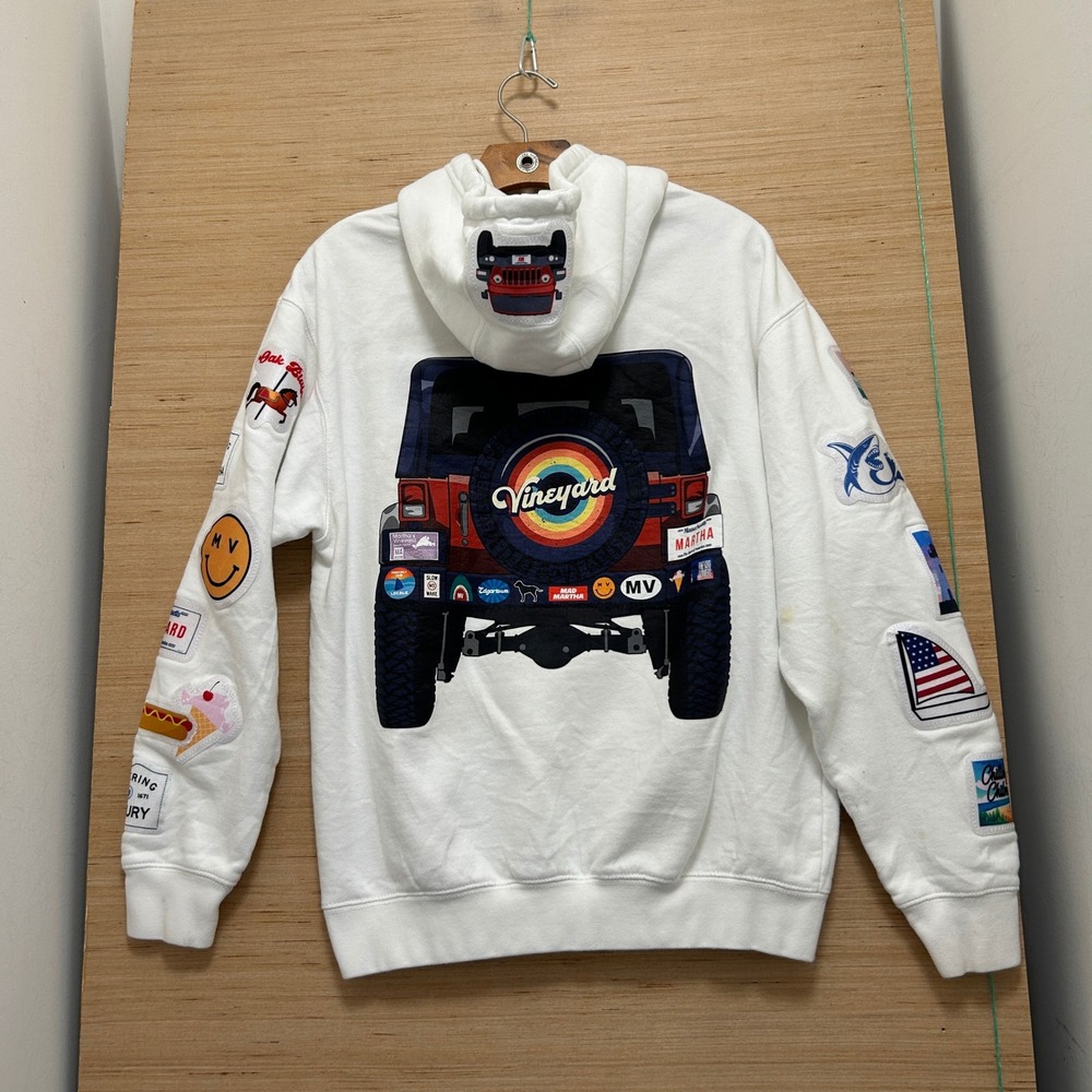 BROdenim Marthas Vineyard Patchwork Jeep Graphic Hoodie White Mens Medium - Picture 4 of 7